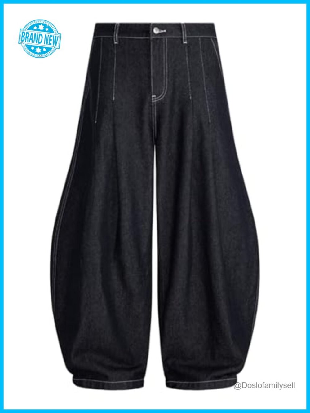 Pleated Barrel Wide Leg Jeans High Rise 100% Cotton Denim Loose Fit Streetwear